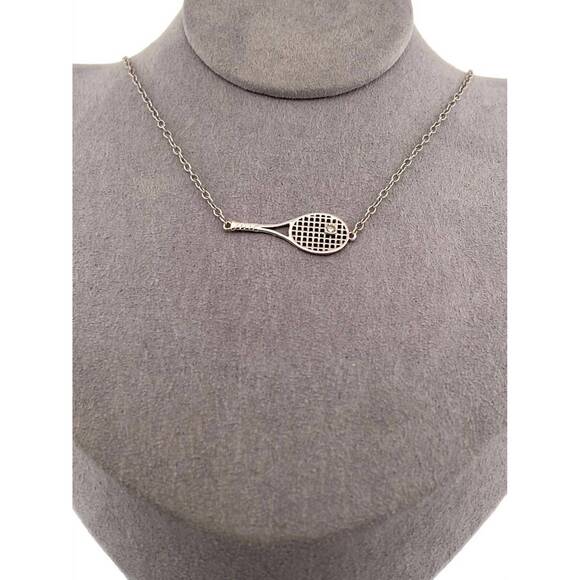 NEW LOVE LOVE TENNIS women's gold racket + diamond ball necklace in white gold
